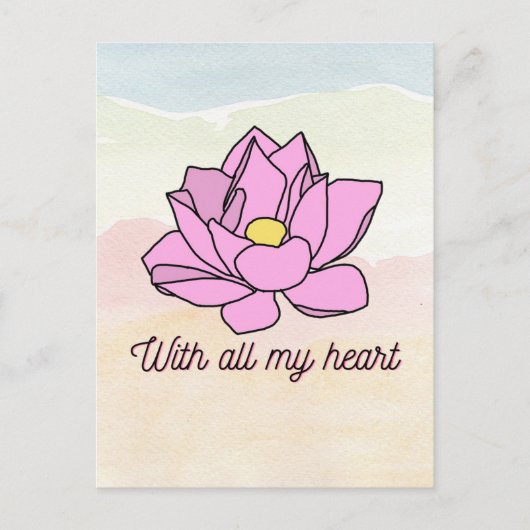 Met heel mijn hart roze lotus kunst feestdagenkaart (Voorkant)