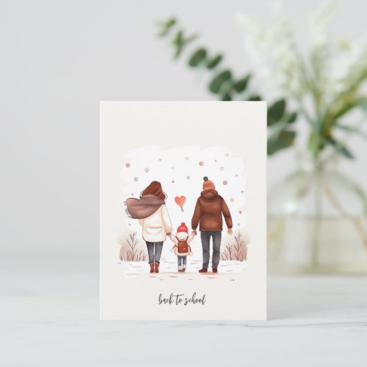 Met het Kind naar school Briefkaart (Staand voorkant)