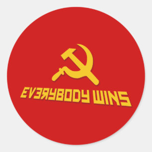 Met het socialisme wint iedereen! Satire van de ov Ronde Sticker