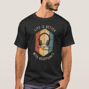 Met hoofdtelefoon voor muziekproducent DJ-mixer T-shirt