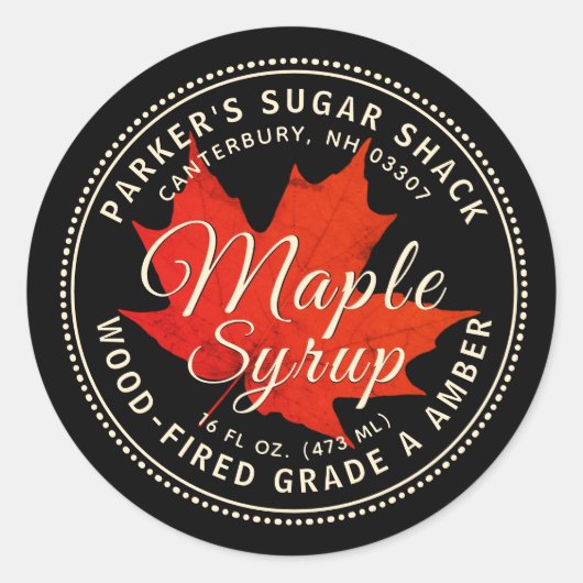 Met hout gestookte mansiroop etiket met rood mange (Voorkant)