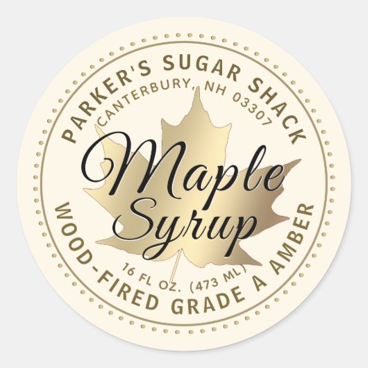 Met hout gestookte mansiroop label met goudmakreel (Voorkant)