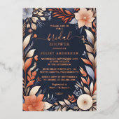 Met Hydrangea Metallic Puur Marineblauwe Bruidsdou Folie Uitnodiging (Voorkant)