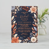 Met Hydrangea Metallic Puur Marineblauwe Bruidsdou Folie Uitnodiging (Staand Voorkant)