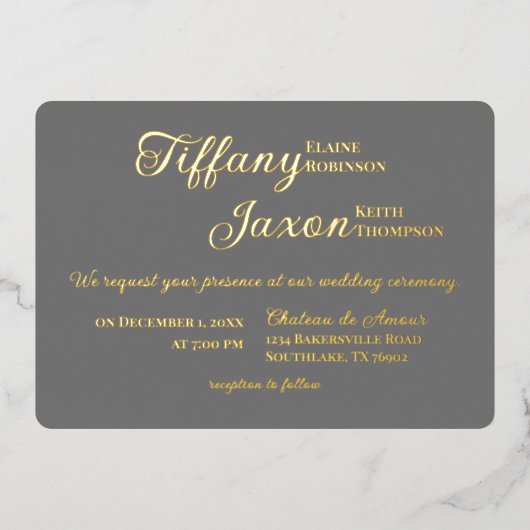 Met in de hoofdrol Grey Wedding Real Folie Uitnodiging (Voorkant)