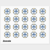Met initiaal 💛 blauw 💙 geel Azulejos Ronde Sticker (Vel)