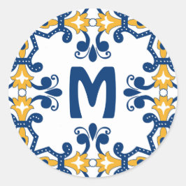 Met initiaal 💛 blauw 💙 geel Azulejos Ronde Sticker