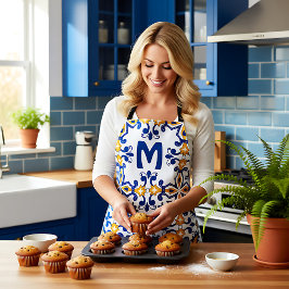 Met initiaal 💛 blauw 💙 geel Azulejos Schort