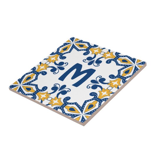 Met initiaal 💛 blauw 💙 geel Azulejos  Tegeltje (Zijkant)