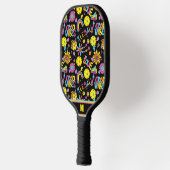 Met initiaal, Groovy, retro 90, zwart Pickleball Paddle (Links)
