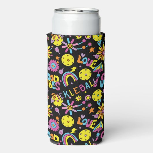 Met initiaal, Groovy, retro 90, zwarte Seltzer Ca Seltzer Blikjeskoeler (Seltzer Achterkant)