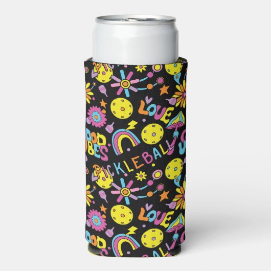 Met initiaal, Groovy, retro 90, zwarte Seltzer Ca Seltzer Blikjeskoeler (Seltzer Voorkant)