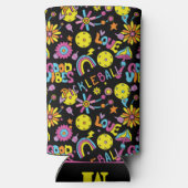 Met initiaal, Groovy, retro 90, zwarte Seltzer Ca Seltzer Blikjeskoeler (Achterkant)