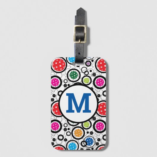 Met initiaal Patroon met Pickleballen Bagagelabel (Voorkant (verticaal))