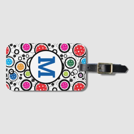 Met initiaal Patroon met Pickleballen Bagagelabel (Voorkant (horizontaal))