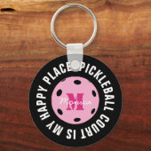 Met initiaal pickleball court ben ik blij sleutelhanger (Voorkant)