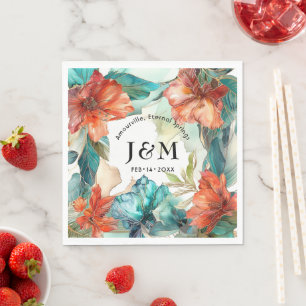 💗Met initialen Bruiloft Hibiscus Serenade Paradis Servet