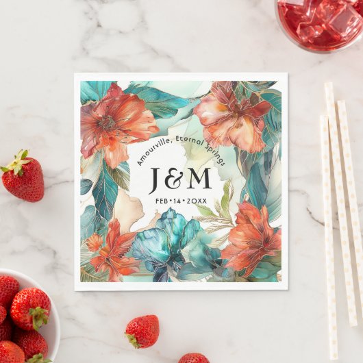 💗Met initialen Bruiloft Hibiscus Serenade Paradis Servet (Insitu)
