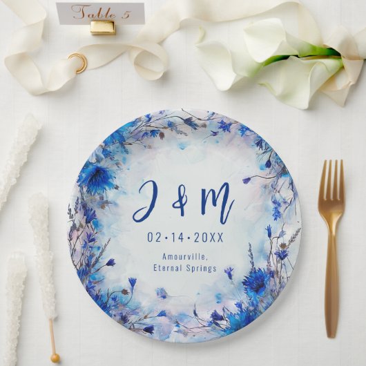 💍 met initialen Cornflowers en Lavendel Elegance Papieren Bordje (Huwelijk)