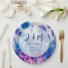 💍 met initialen Cornflowers en Lavendel Elegance Papieren Bordje