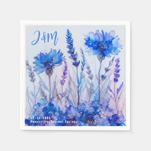 💍 met initialen Cornflowers en Lavendel Elegance Servet (Voorkant)