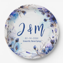 💍Met initialen Korenbloemen en Lavendel Elegantie Papieren Bordje