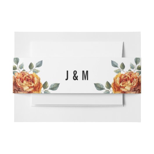 Met initialen Oranje Roos Elegantie Uitnodigingen Wikkel (Voorkant Voorbeeld)