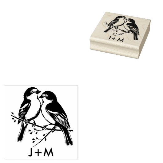 Met initialen 🌈 Regenboog Lovebirds Rubberstempel (Gestempeld)