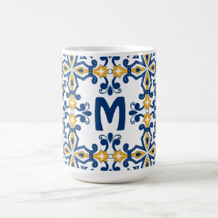 Met initiële 💛 💙blauwe en gele Azulejos Koffiemok