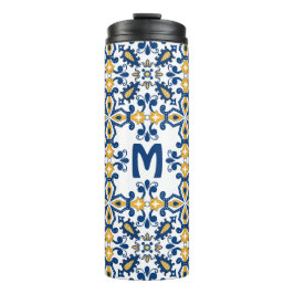 Met initiële 💛 💙blauwe en gele Azulejos Thermosbeker