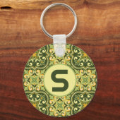 Met initiële💚💛 olijf en gele Azulejos Sleutelhanger (Voorkant)