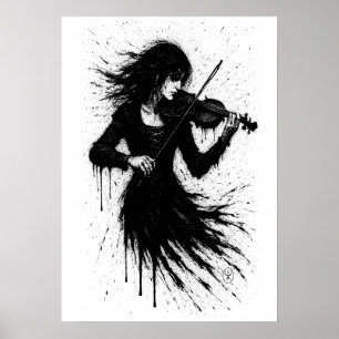 Met inkt geboren violist in de storm van geluid poster
