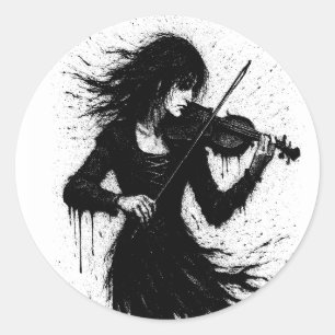 Met inkt geboren violist in de storm van geluid ronde sticker