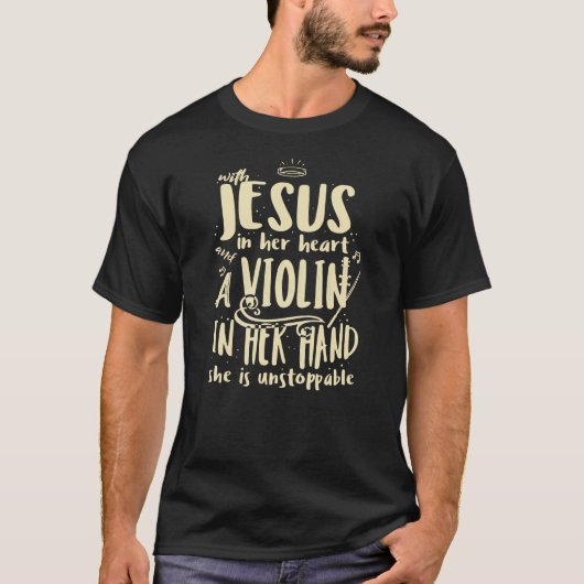 Met Jesus in haar hart een viool Christelijke musi T-shirt (Voorkant)