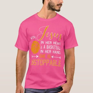 Met Jezus in haar hart een Basketball in haar hand T-shirt