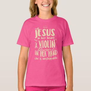 Met Jezus in haar hart een Violin Hand Music Klass T-shirt