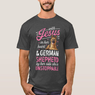 Met Jezus in haar hart en Duitse herder trui T-shirt