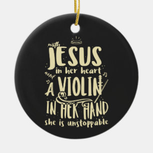 Met Jezus in haar hart en een viool in haar hand Keramisch Ornament