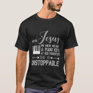 Met Jezus in haar hart pianotoetsen binnen handber T-shirt