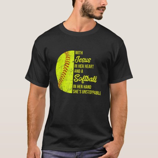 Met Jezus in haar hart softbal T-shirt (Voorkant)