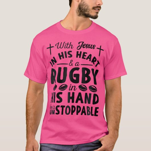 Met Jezus in het hart is hij een onstuitbare rugby T-shirt (Voorkant)