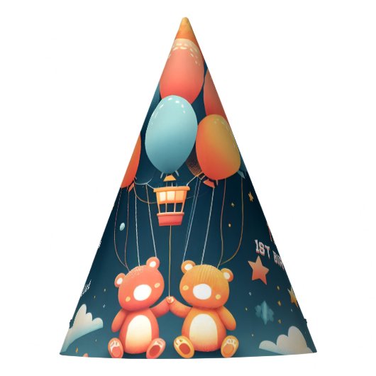 Met joint beer Hete Luchtballon Twins 1e Verjaarda Feesthoedjes (Voorkant)