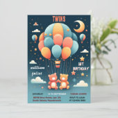 Met joint beer Hete Luchtballon Twins 1e Verjaarda Kaart (Staand voorkant)