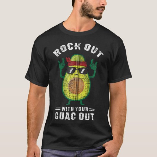 Met jouw Guac uit, Avocado Rock n Roll. T-shirt (Voorkant)