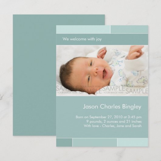 Met Joy Blue/Aqua · Aankondiging Baby (Voorkant / Achterkant)