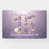 Met juwelen bezette Amethyst & Parel Witte Roos Qu Spandoek (Horizontaal)