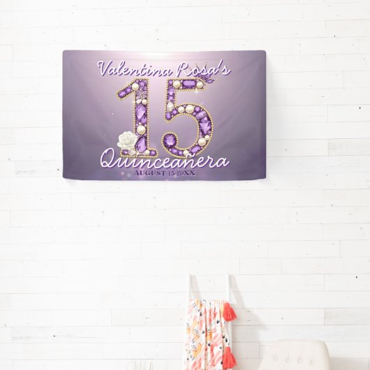 Met juwelen bezette Amethyst & Parel Witte Roos Qu Spandoek (Insitu)