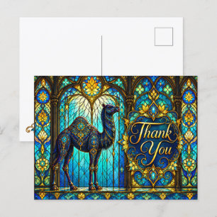 Met juwelen bezette blauwe kameel glas-in-lood bed briefkaart