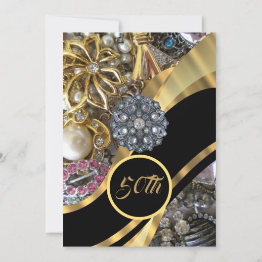 Met juwelen bezette gouden huwelijksverjaardag kaart (Achterkant)