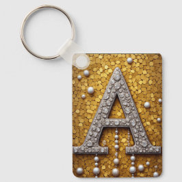 Met juwelen bezette letter A op gouden mozaïek ach Sleutelhanger